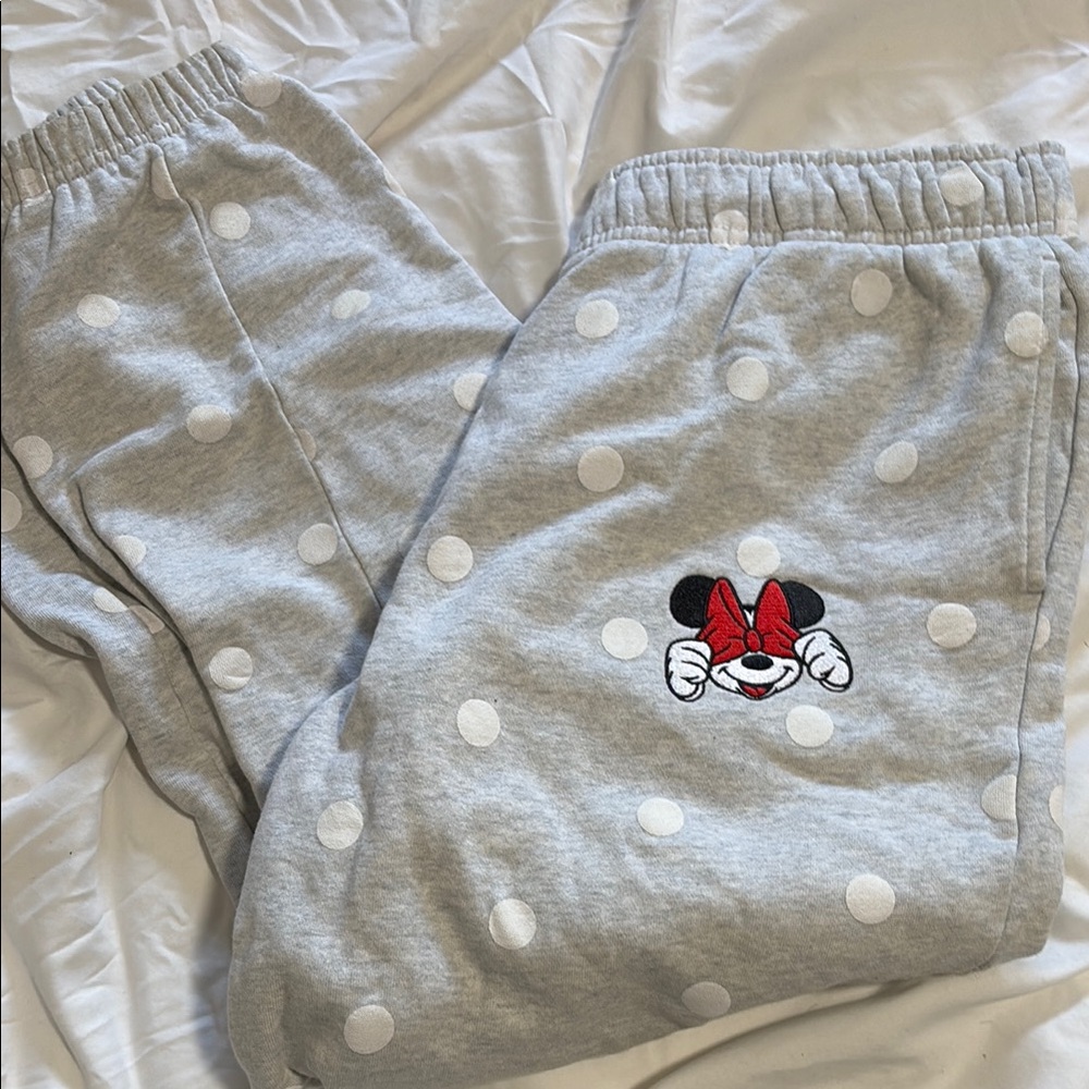 Gray Polka Dot Pajama Pants with Character Embroidery